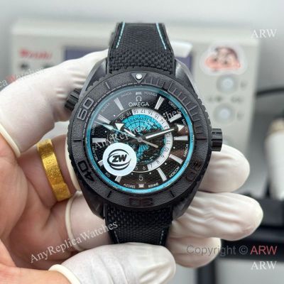 High Quality Replica OMEGA Seamaster  Black Strap Black Face Dial Black Bezel Fashion Watch 45.5mm